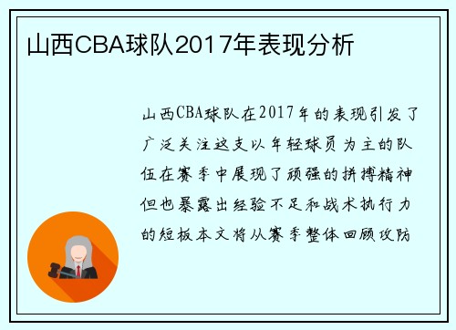 山西CBA球队2017年表现分析