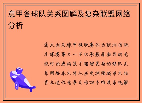 意甲各球队关系图解及复杂联盟网络分析